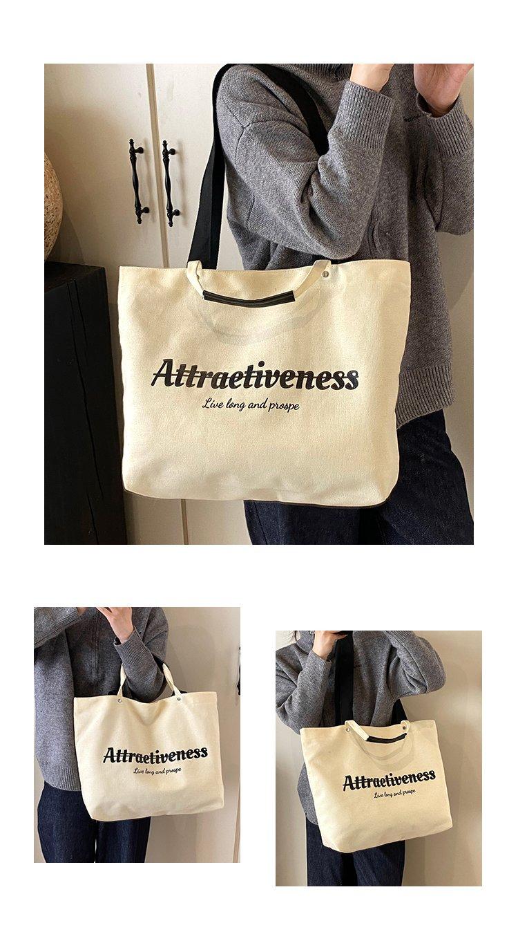 Casual Letter Print Canvas Tote Bag, Large Capacity Commute Shoulder Bag, Lazy Style Handbag, Student School Bag