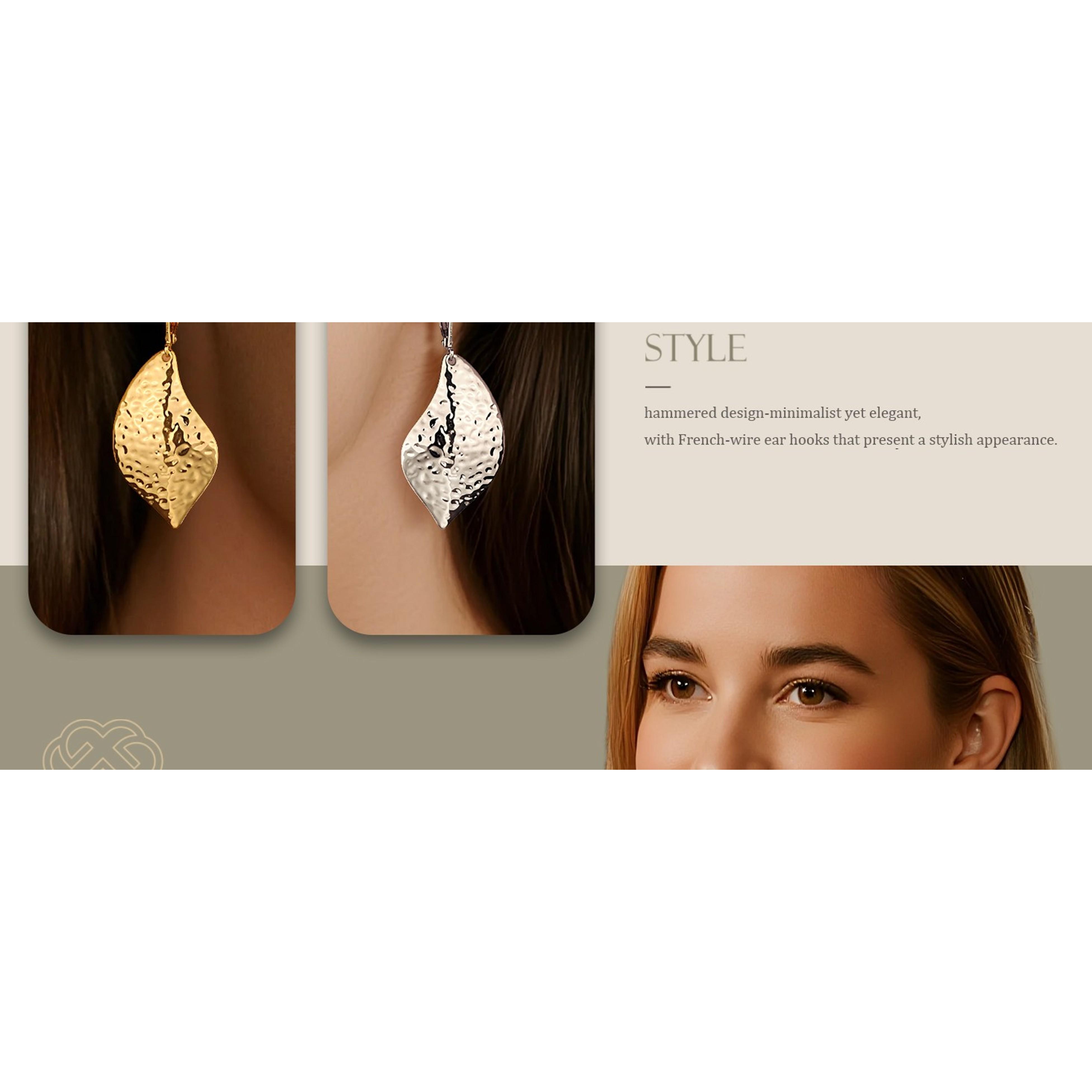 Leaf Gold Drop Earrings for Women Lightweight Hypoallergenic 14K Gold Plated Silver Dangle Earrings Trendy French Leverback
