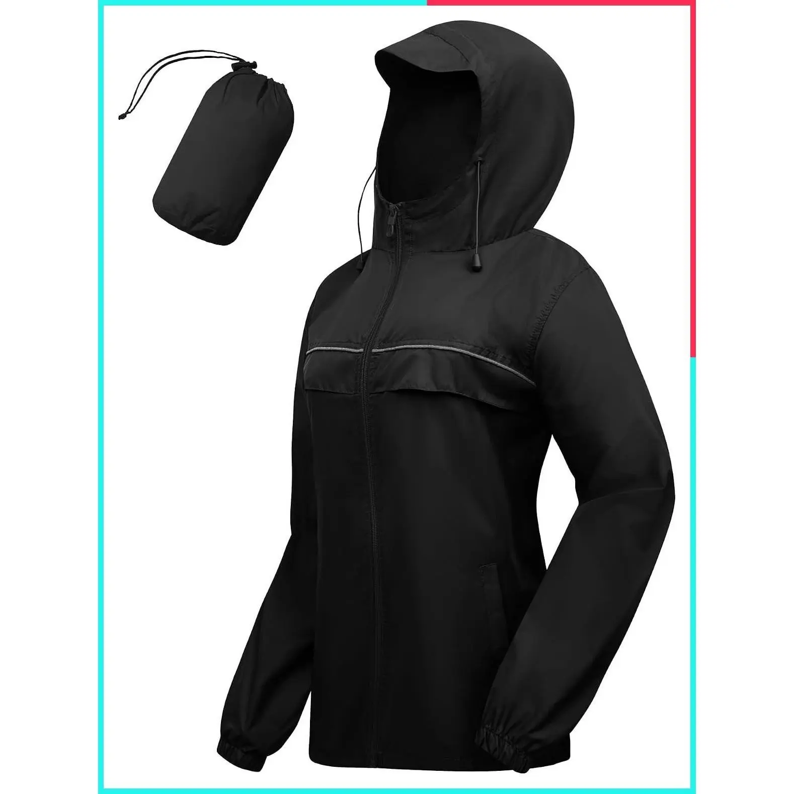 Women's Lightweight Packable Waterproof Rain Jacket with Hood - Windproof Windbreaker for Hiking and Running