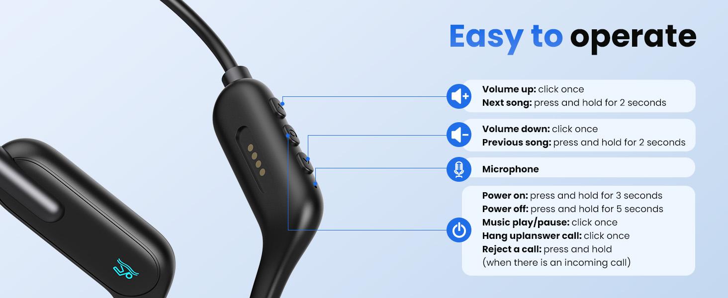 Bone Conduction Headphones, Wireless Open-Ear Headphones, Bluetooth 5.3 with Mic - MP3 Play Built-in 32GB Memory, IPX8 Waterproof Sports Headphones for Gym Workout Swimming Running Cycling.x6-3BY