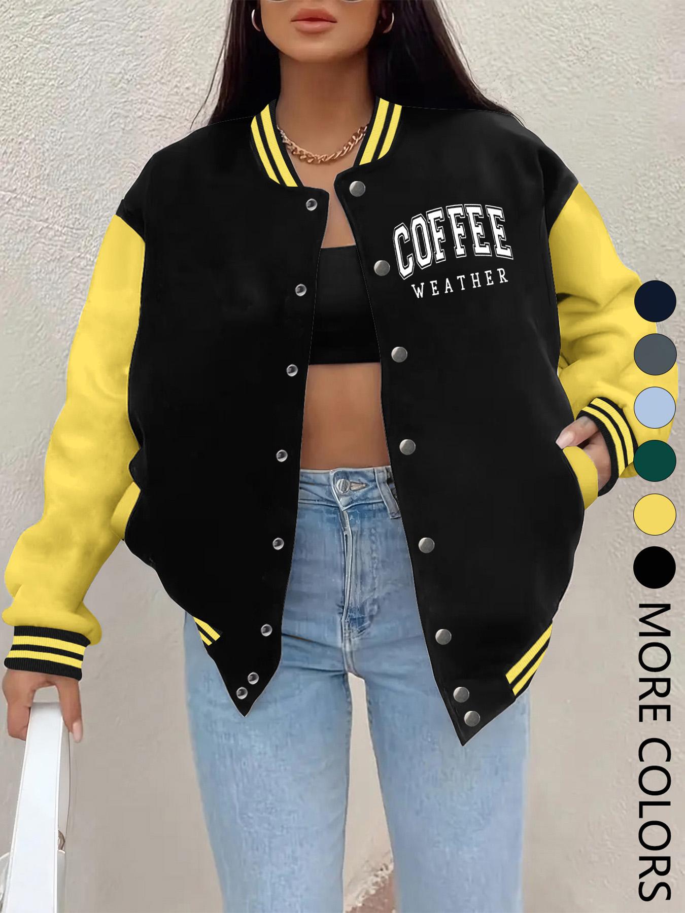 New Women's Baseball Jacket for Fall Winter, Creative Letter Print, Casual Sport Coat, Comfortable Versatile Jacket, Hip-Hop Style, Multiple Colors