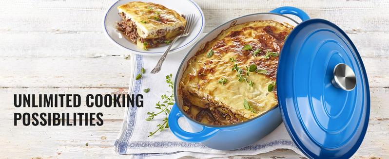 4.5 QT Enameled Oval Dutch Oven Pot with Lid and Dual Handles, Cast Iron Dutch Oven for Cooking, Bread Baking, Non-stick Enamel Coated Cookware (Beige)