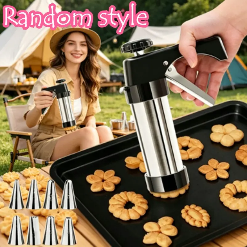 Baking Cookie Press Tool Set with matching icing tips and discs, labor‑saving press operation, for homemade snacks and holiday baking in home kitchen Cookie Shaper