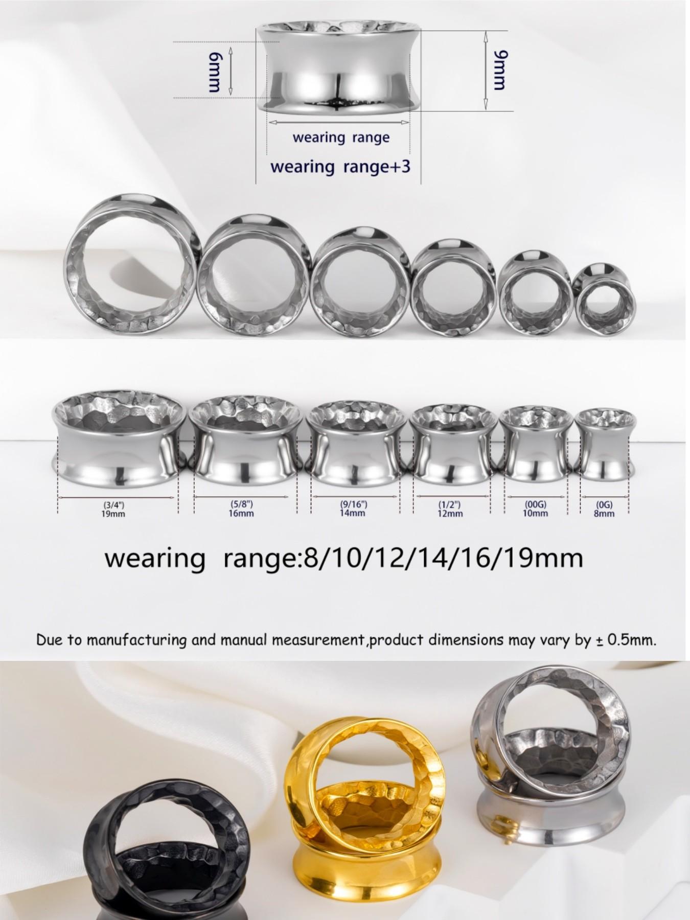 vanku 2pcs Hammered 316L Stainless Steel Ear Tunnels, Unisex Hip-Hop Punk Piercing Jewelry, Casual Style, Plain Pattern, All Seasons