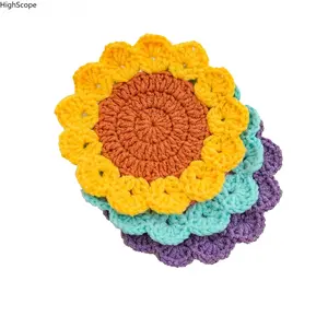 Hand Crocheted Sunflower Coaster, Heat Resistant Trivet Tea Cup Mat, Yarn Woven Tableware Accessory
