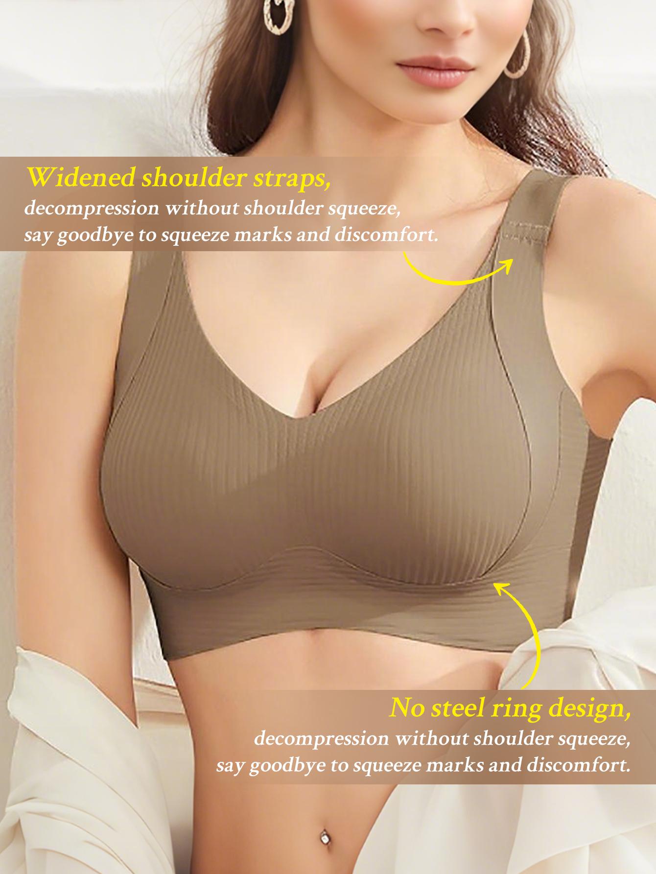 Women's Seamless Bra, No Underwire Comfort, Striped Soft Fabric, Adjustable Shoulder Straps, Medium Support, All Seasons Wear
