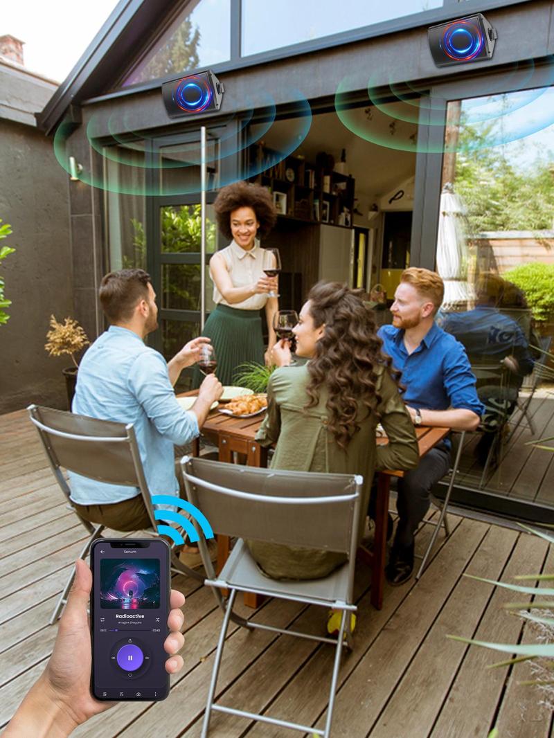 Herdio Wireless Bluetooth Connectivity, Stereo Audio Kit for Android/IOS Devices, Waterproof Material, For Outdoor Wall Mounting (Pair, Black/White)