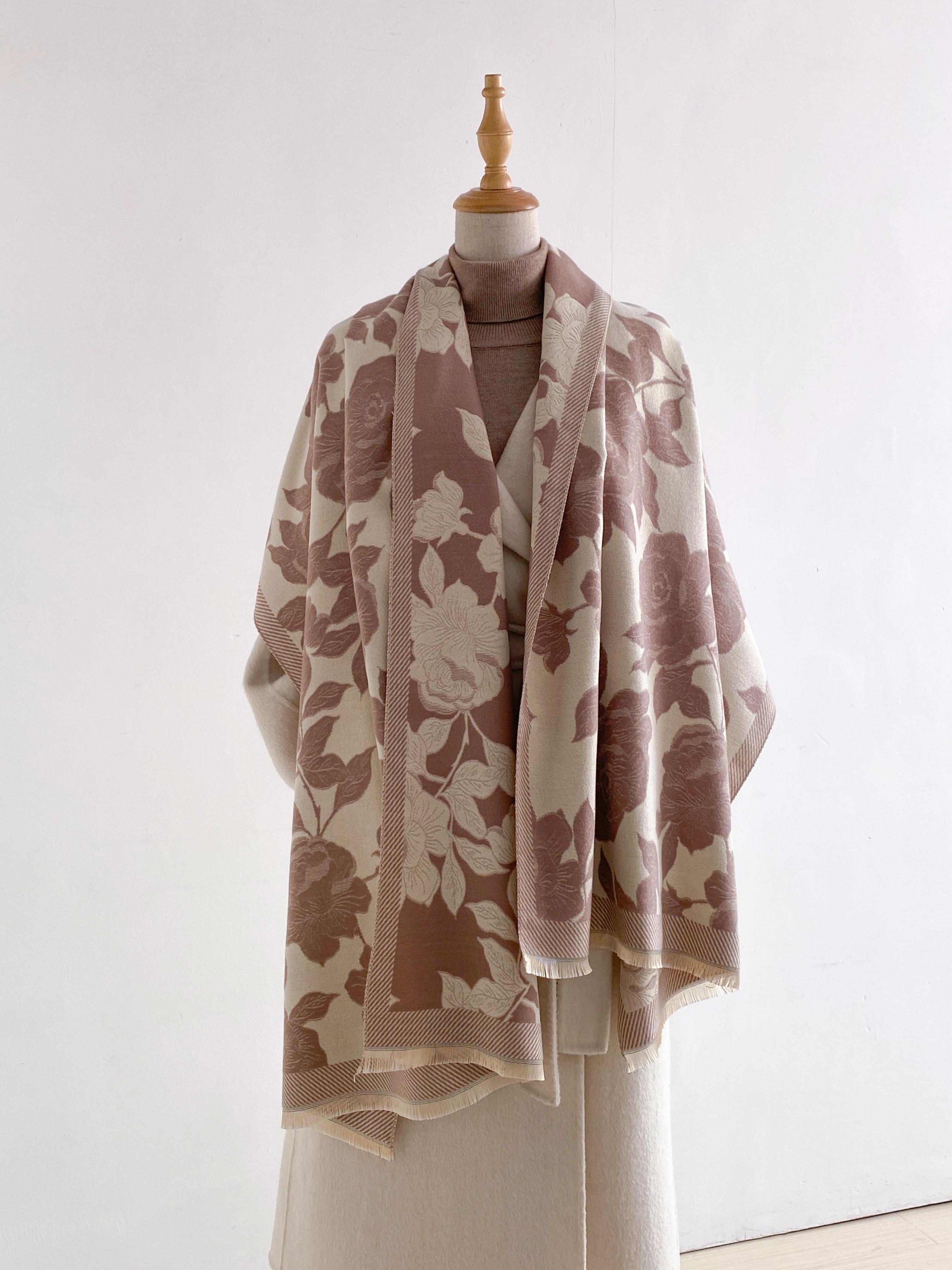 Floral Print Tasseled Shawl, Soft Warm Long Scarf for Women & Men, Fashion Wrap Scarf for Daily Wear