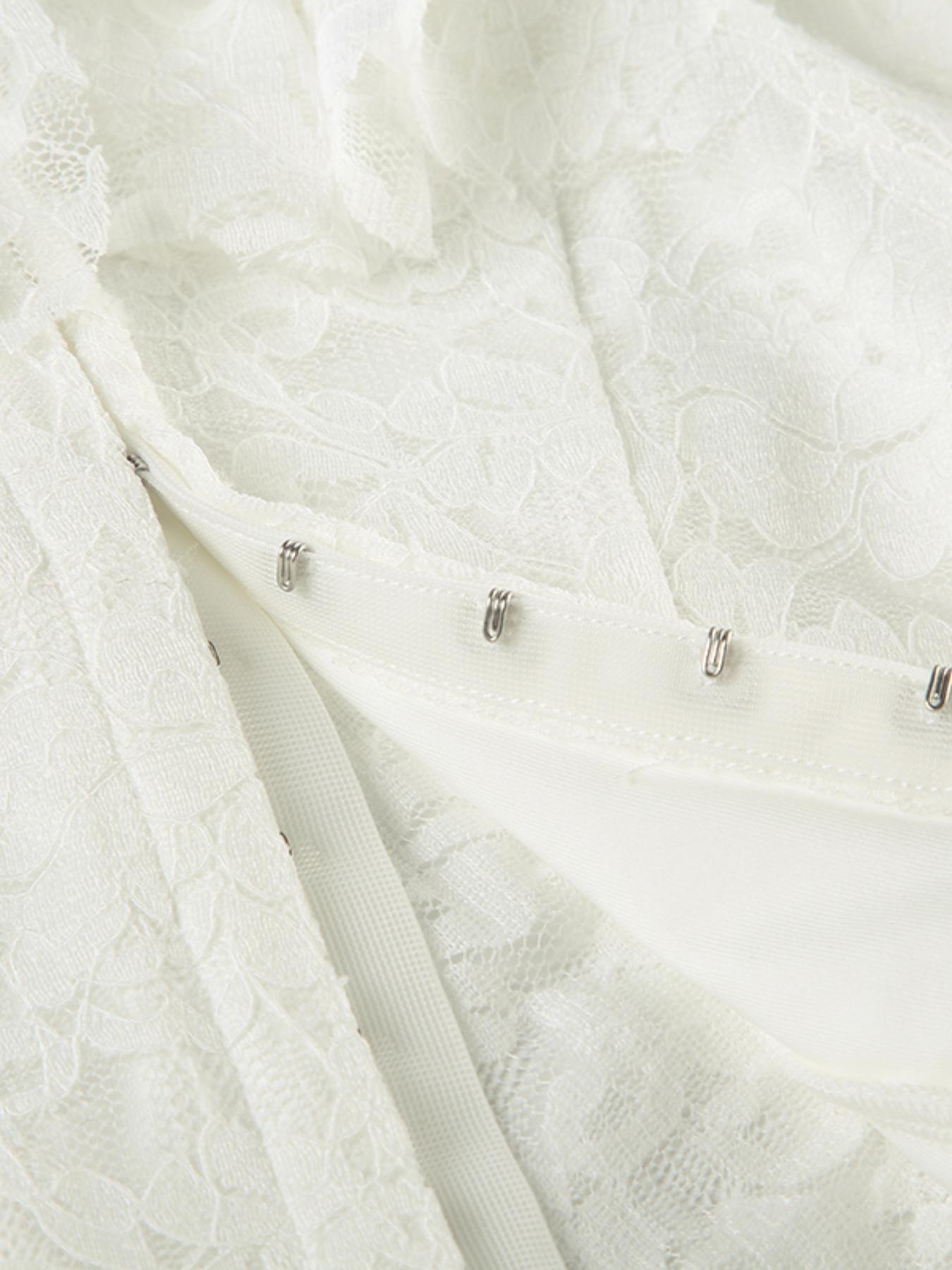 Women's Plain Lace Long Sleeve Top, Elegant Romantic Square Neck Top for Spring, Ladies Clothes for Daily Wear