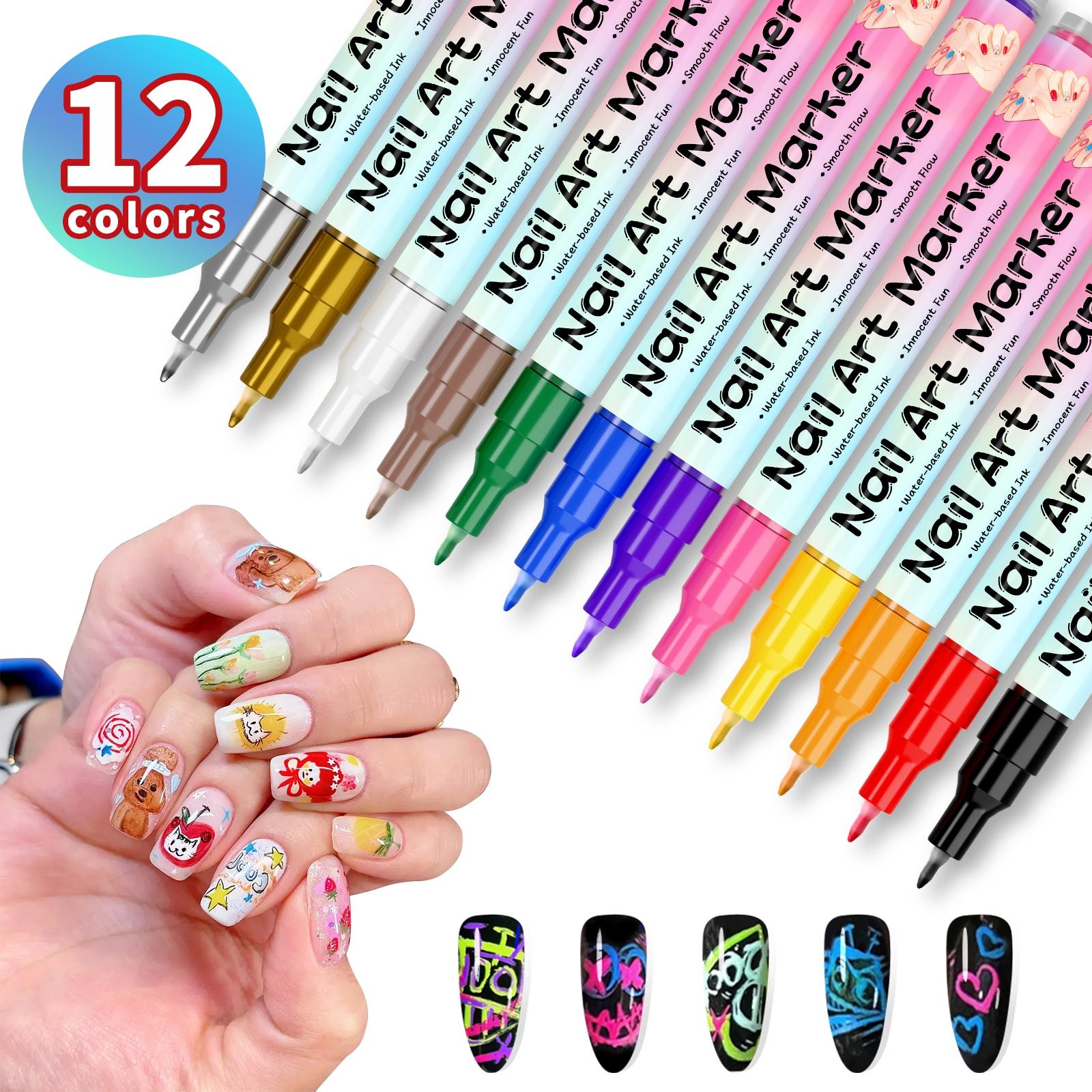 12 Color 3D Nail Art Pens Set, 0.5MM Nail Pens Nail Point Graffiti Dotting Pen Drawing Painting Liner Brush for DIY Nail Art Flower Design Nails Beauty Adorn Manicure Tools