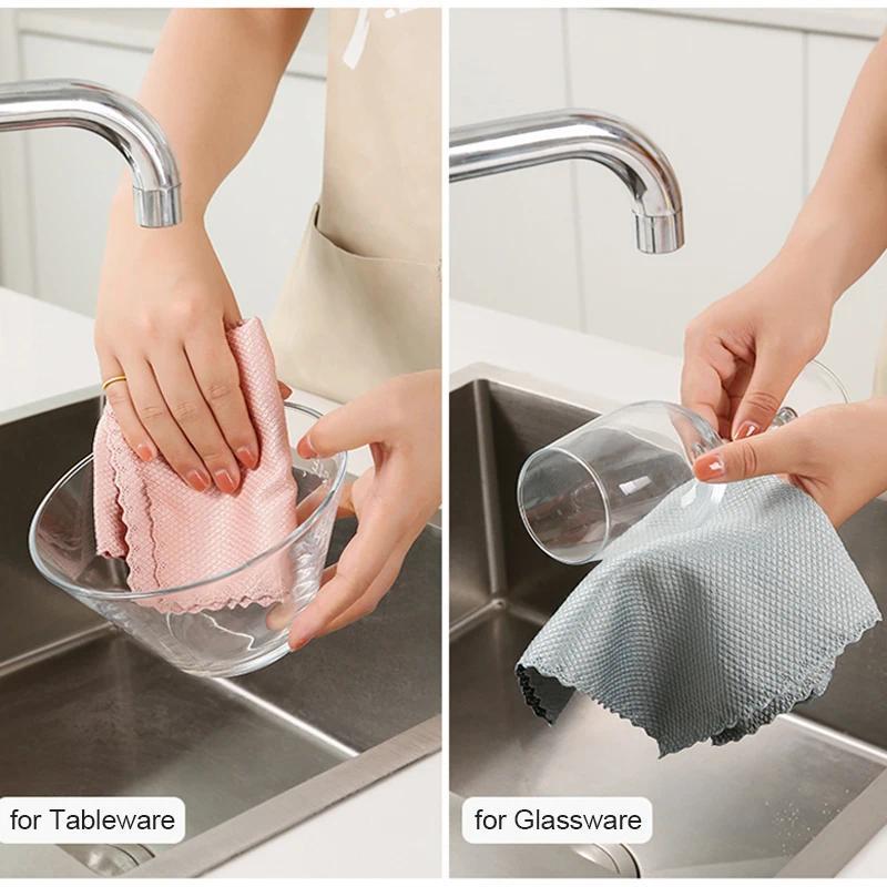 1-10pcs Microfiber Glass Cleaning Cloth Rag Lint-Free For Windows Car Kitchen Mirror No Trace Reusable Fish Scale Rag Polishing