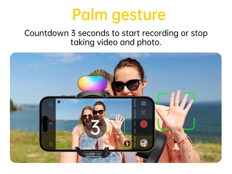 AOCHUAN 3-Axis Gimbal Stabilizer for Smartphone, Gimbal w/RGB Magnetic Fill Light Upgraded Face Tracking Focus Wheel Foldable iPhone Gimbal for iPhone/Android Phone gimbal Vlog RecordingCamera Clip Camera Accessories Smart XE-2