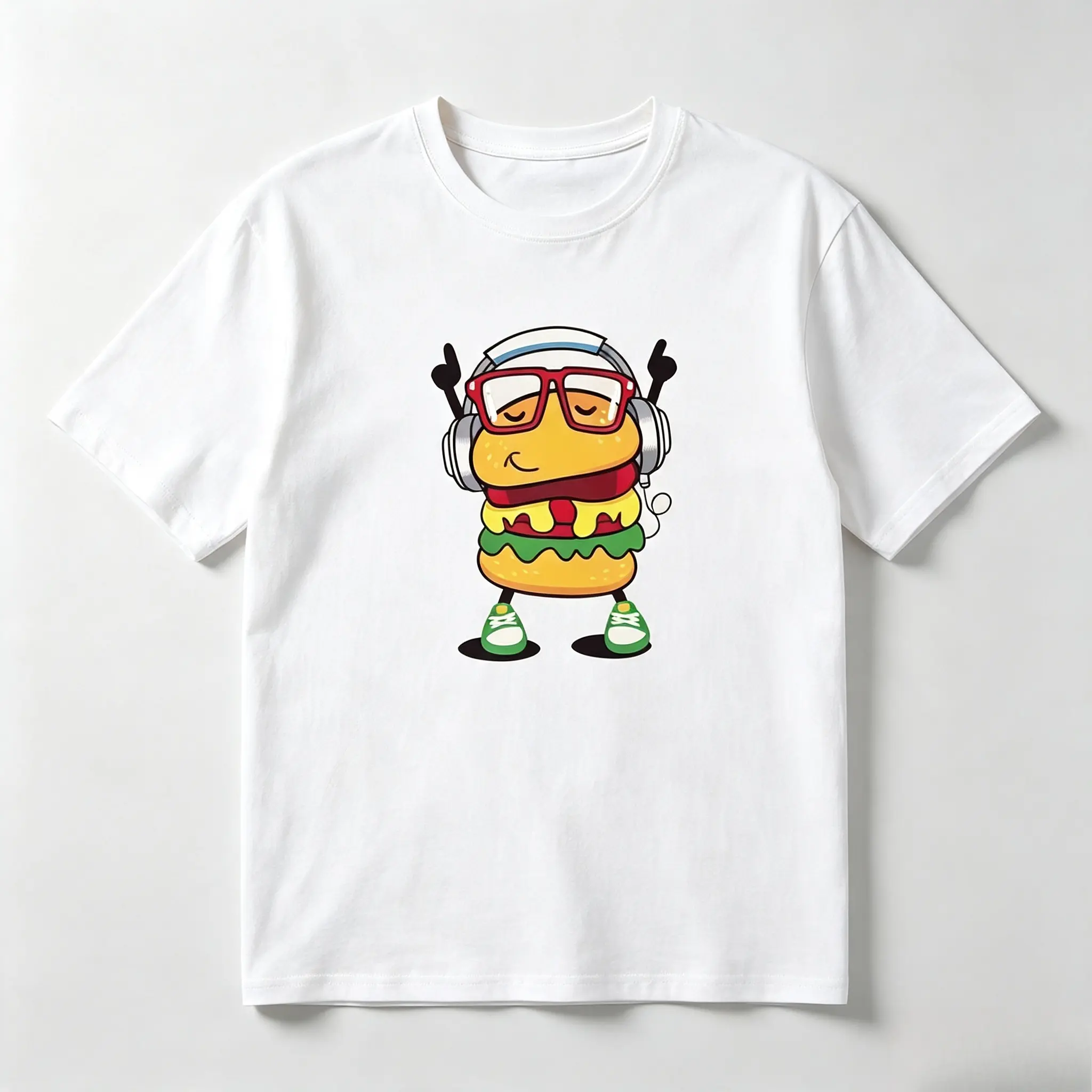 DJ Burger Headphones Cartoon Cute Graphic Cotton T-Shirt, Oversized Comfort Fashion Outfit, Food Lover Casual Top, Perfect Valentine's Day Holiday Gift for Lovers, Family, Friends For Him Her