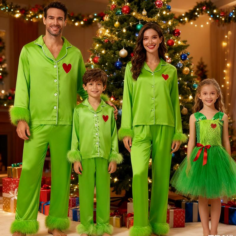 Valentines Day Dad Mommy and Me Pajamas Matching Sets Long Sleeve Lapel V Neck Button Down Tops and Elastic Waist Pants Loungewear Dress Cosplay Clothes Pajamas Set