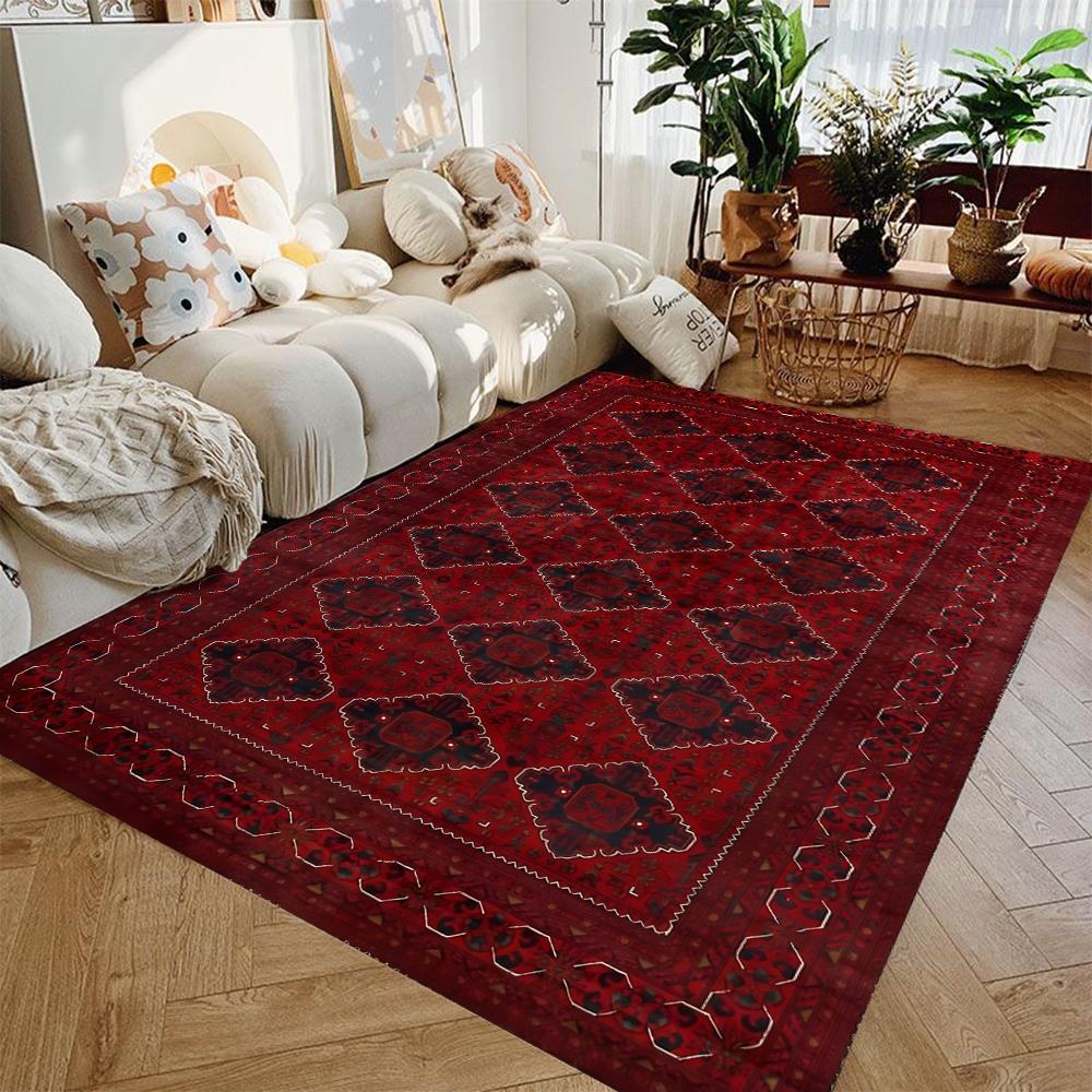 Luxury Red Gold Persian Style Floral Flannel Area Rug - Vintage Oriental Arabesque Print Soft Mat for Living Room, Non-Slip Traditional Home Decor#PersianStyleRug #RedGoldFloralMat #OrientalArabesqueDecor #TraditionalCarpet #NonSlipFlannelRug