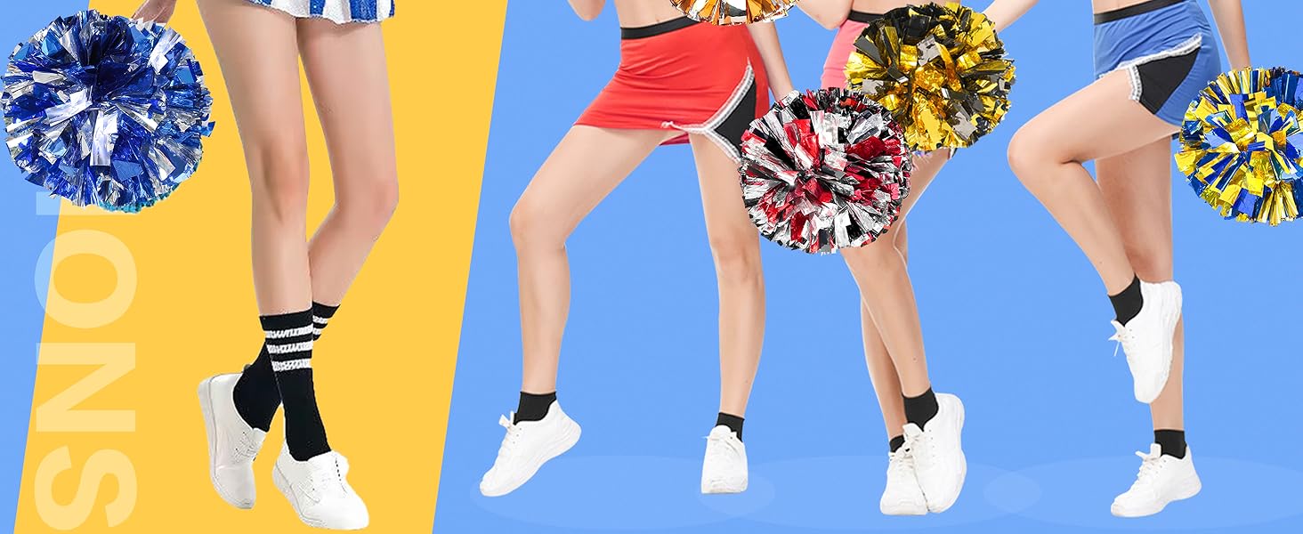 4Pcs Upgraded 12inch Metallic Cheerleading Pom Poms, Cheerleader Pompoms Cheer Poms for Kids Adults, Cheering Squad Pompoms for School Sports Games Dance Party