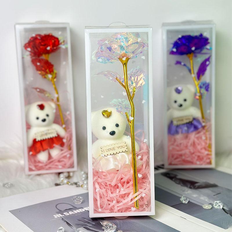 Artificial Flower with Gift Box, 1 Count Cute Bear-Design Flower, Decorative Flower for Home, Party, Wedding and Anniversary