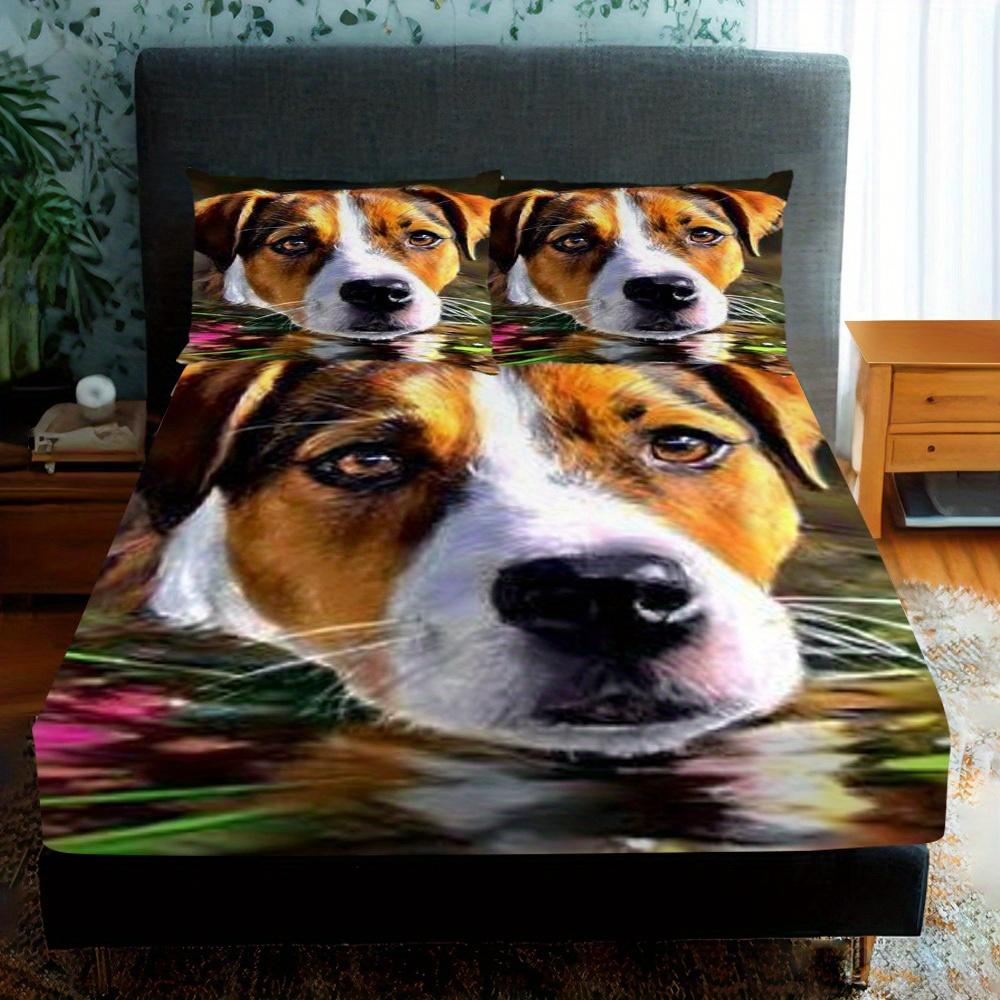 3pcs Fitted Sheet Set: 1 Fitted Sheet + 2 Pillowcases, Pensive Pitbull Pattern, High-End European and American Style Bedding, Soft and Comfortable, Perfect for Bedrooms, Hotels, or Dormitories