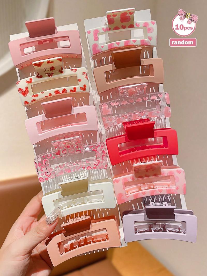 Large Sweet & Chic Pink Rectangular Hair Claw Clip, Strong Grip, Minimalist Daily Women's Hair Accessory, Suitable For Thick/Thin Hair, Elegant & Cute Casual Street Style, Suitable For Spring, Summer, Autumn, Winter, Hair Clips