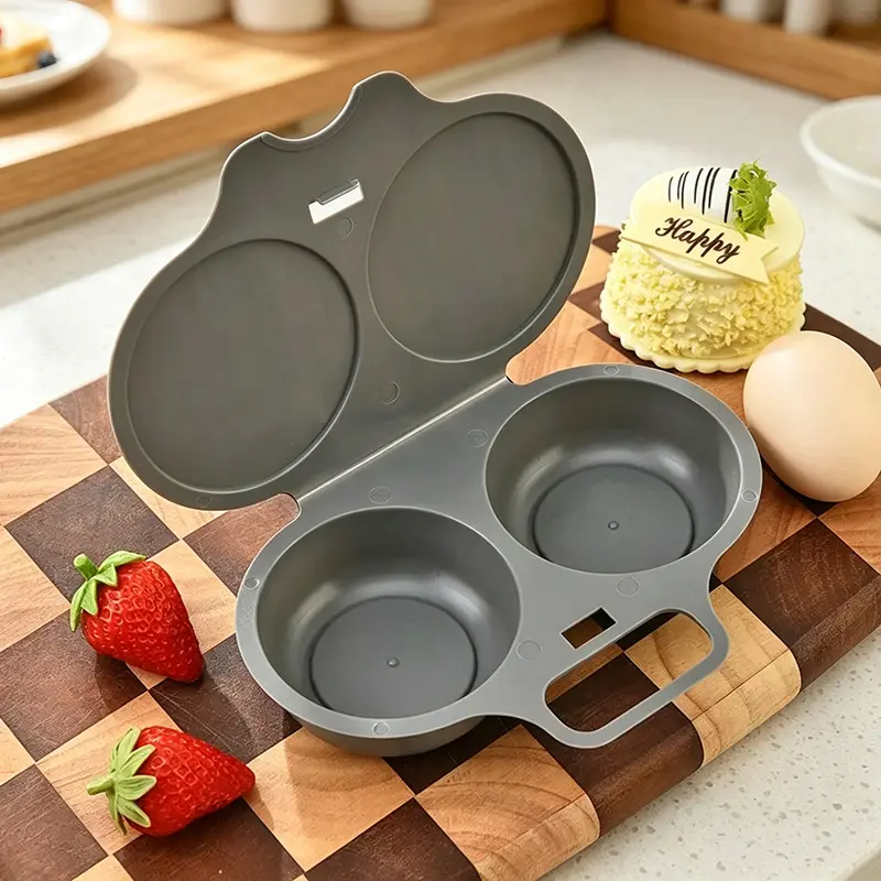 Nonstick Microwave Safe Egg Poacher - 2-Cavity Double Cup Egg Cooker with Lid, Double Drain Design, Easy-Clean Dining Specialty Kitchen Cookware Accessory