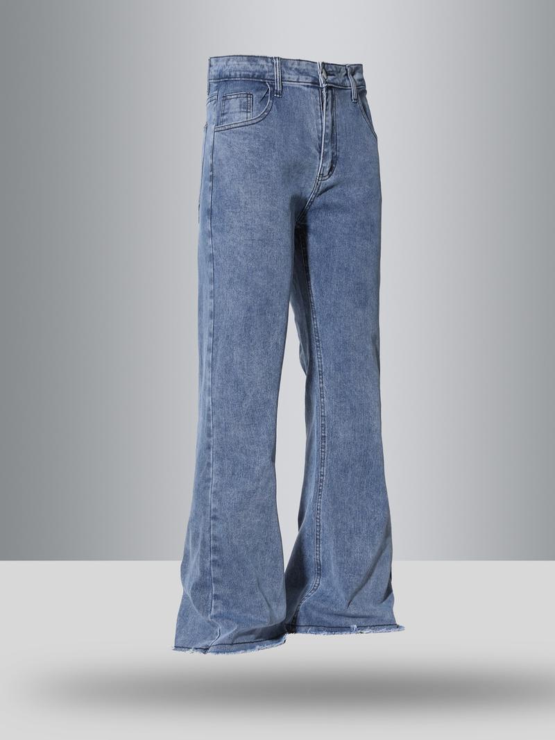 Men's Solid Color Flare Leg Jeans, Street Fashion Casual Comfy Denim Pants for Daily Wear, Mens Bottoms for All Seasons