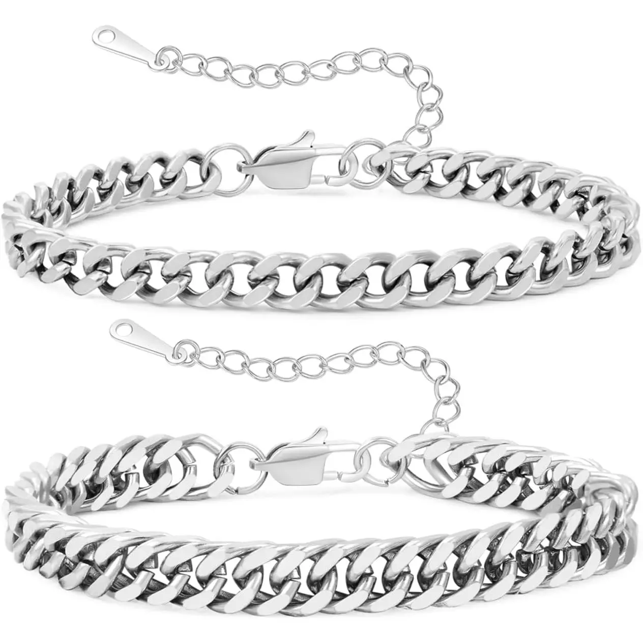 3 count Stainless Steel Bracelet for Men Women Adjustable Sturdy Rope Figaro Cuban Link Bracelet Set Stack Chain Bracelets for Men Dad Husband 7/8 Inches