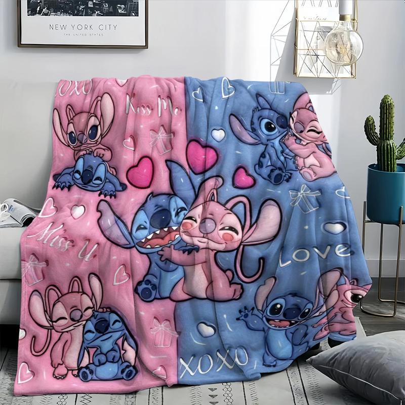 Blue Stitch Flannel Throw Blanket, Creative Digital Figure Print Sofa Bed Cover, Holiday Gift for Thanksgiving, Valentine's and Christmas