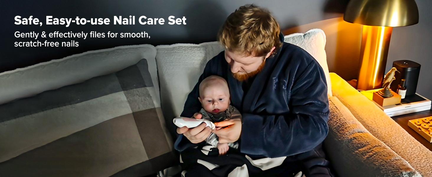 haakaa Baby Nail Trimmer Electric, Safe Baby Nail Clippers, Baby Nail File Kit Manicure Set, Trim Polish Grooming kit for Newborn Toddler or Adults Toes Fingernails, 6 Grinding Heads and LED Light, Portable