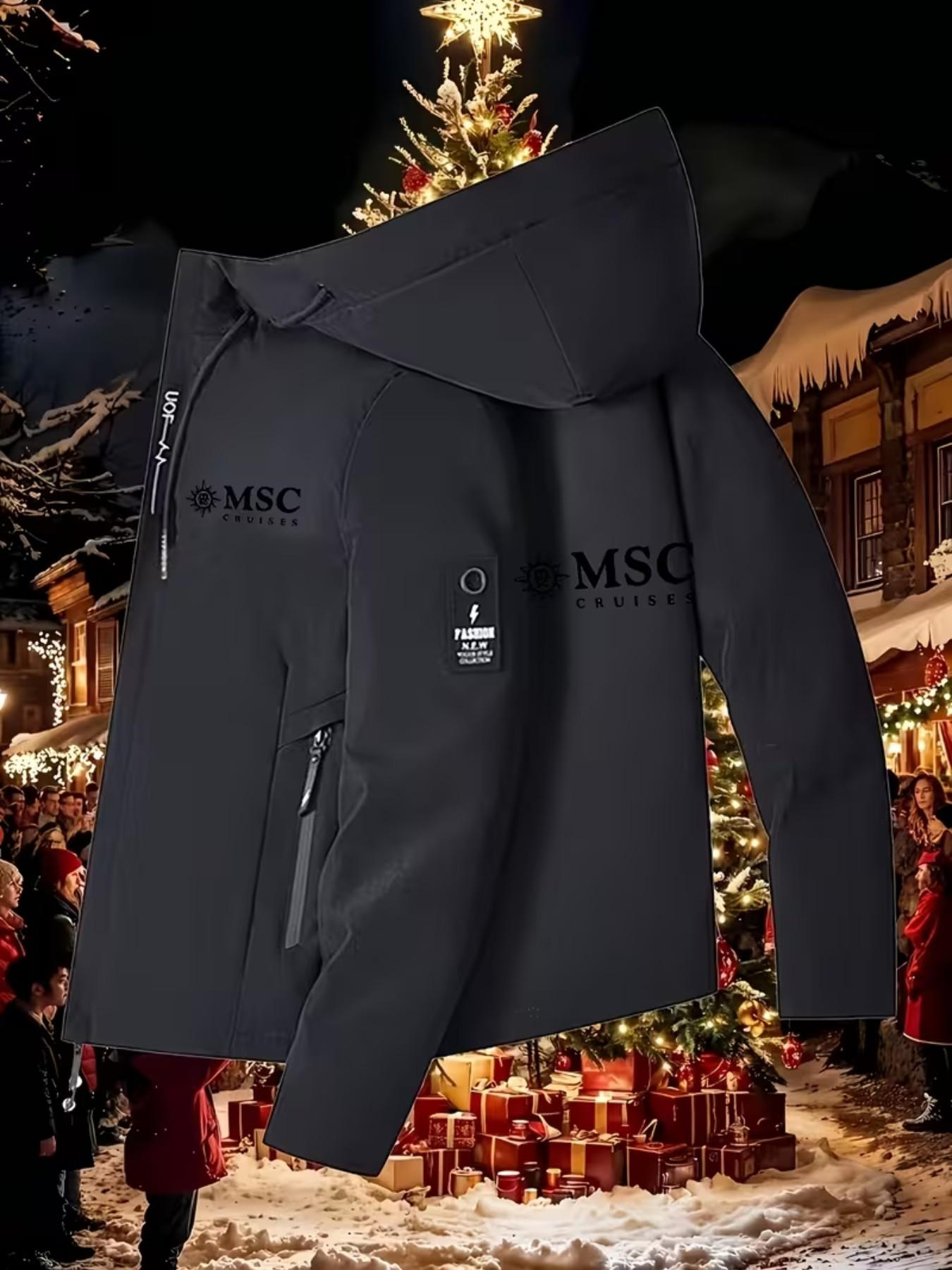 Msc Men's High-Quality Fashion Jacket, Letter Print, Long Sleeve, Fitted, Casual Outerwear, Spring & Fall, No Padding