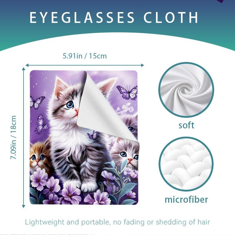 1/3/6/14pcs Kitten - Themed Cleaning Cloth, Suitable For Camera Lenses, Eyeglasses, Multiple Specifications Available, Single - Sided, Soft Material, Ideal For Home Use, Magical Purple Kitten Design