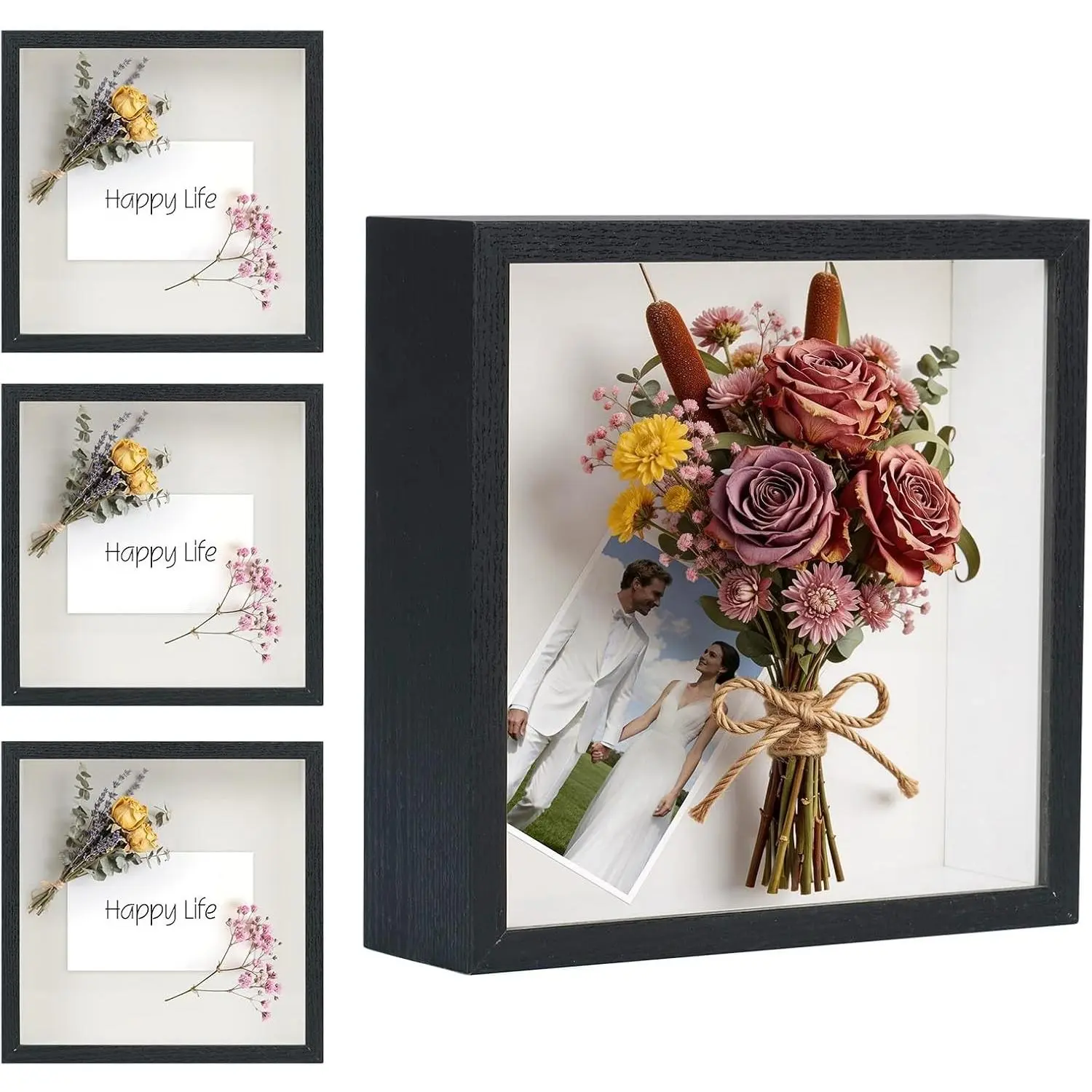 4 Pack 1.96" Deep 8"x8" Shadow Box Frame - 3D Display Picture Frame