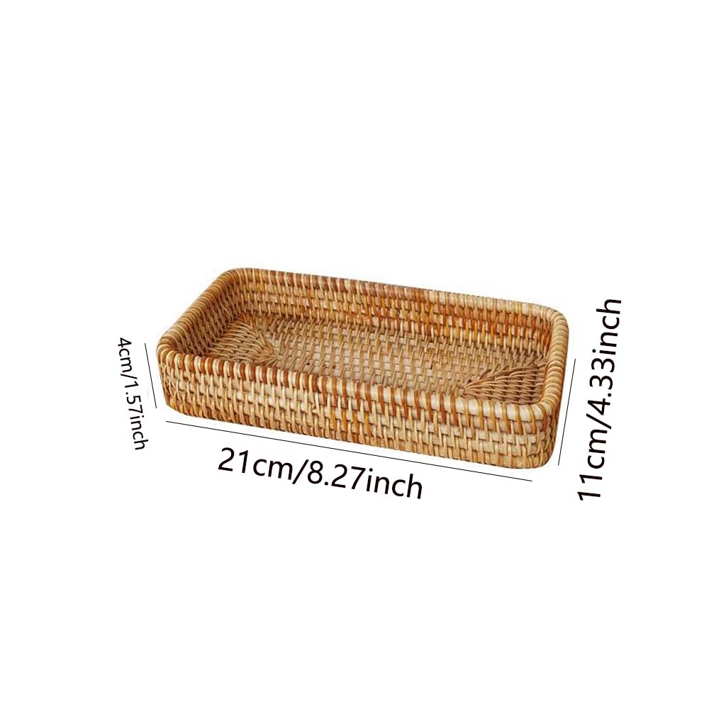 Woven Storage Basket, Bamboo Bread Fruit Snack Nuts Sundries Key, Rectangular Serving Tray for Home Living Room Coffee Shop