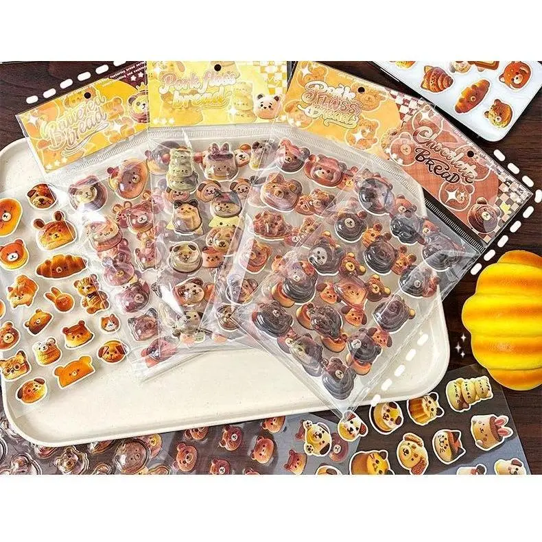 Cartoon Bear Embossed Stickers Puffy Decals for Journaling Scrapbooking DIY Cute Sticker for Phone Case Laptop Kawaii Supplies