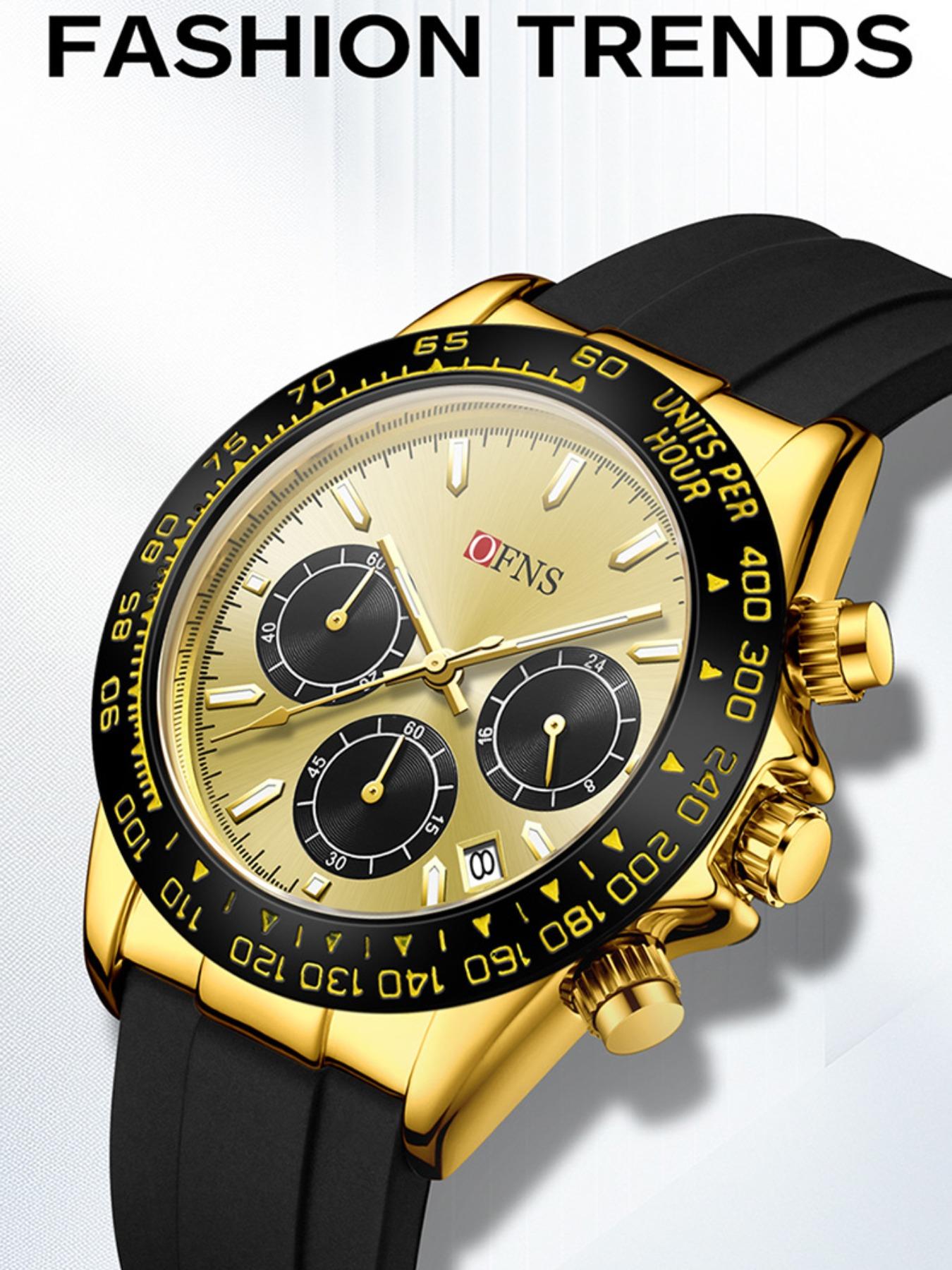 OFNS Quartz Watch, Waterproof Sport Three Eyes Six Hands Calendar, Men's Business Casual Night Light Fashion, Unisex Round Analog Face