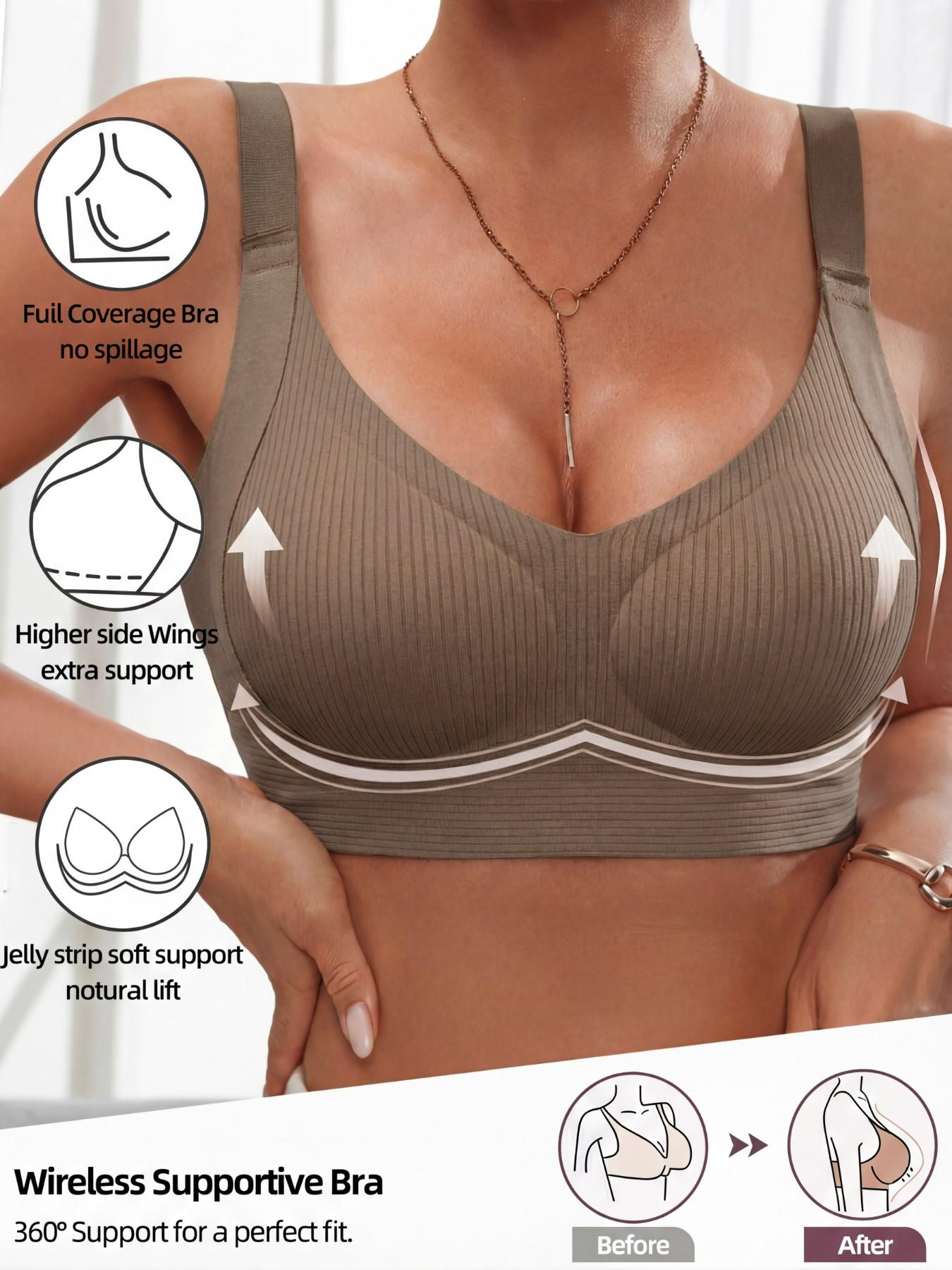 Seamless Wireless Supportive Bra for Women - Full Coverage No Spillage, Jelly Strip Natural Lift, Comfort Bralette for All Day Wear