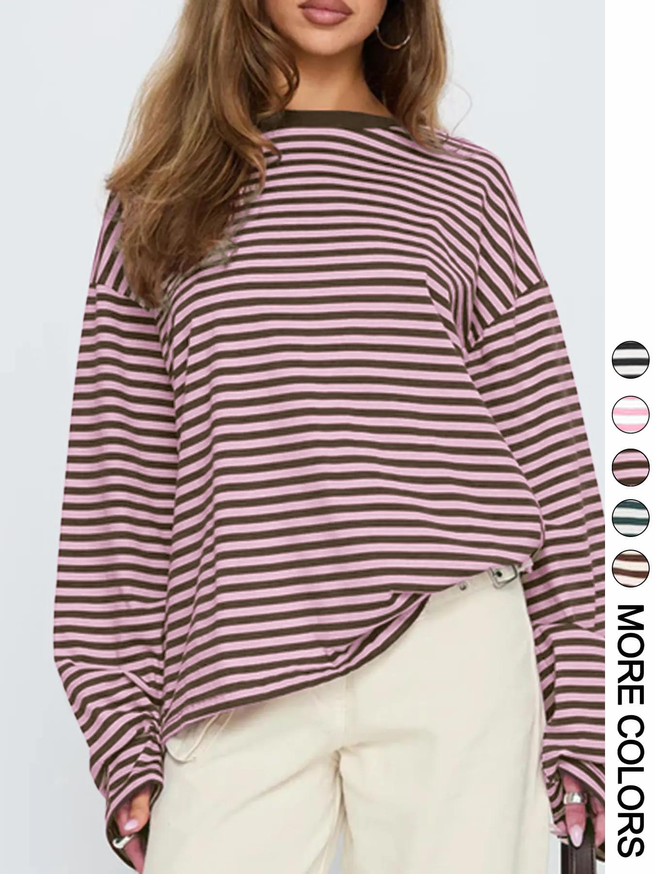Women's Striped Long Sleeve Loose Top, Casual Versatile Blouse, Stylish Ladies' Fashion Shirt, Perfect for Daily Wear & Layering