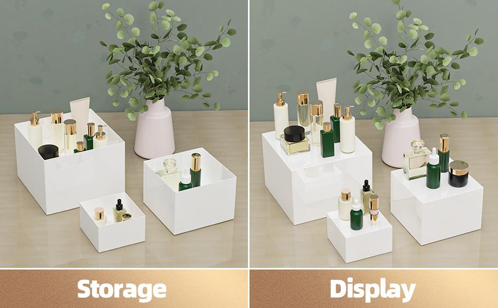 6 PCS Buffet Risers, Large Food Risers for Buffet Table, Display Stand Shelf for Party, Catering, Jewelry & Collectibles, White Plastic Nesting Boxes for Food Display