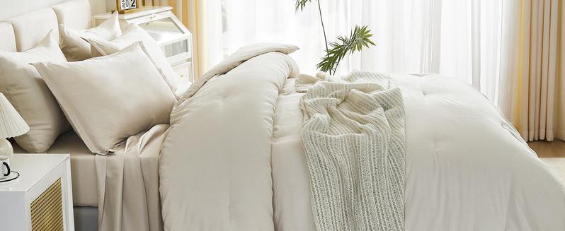 Litanika 7-Piece Comforter Set Ultra Soft Bedding with Sheets & Pillowcases All-Season Full Matching Set for Bedroom Makeover Hotel Style Bedding Flat Weave Solid Color Design