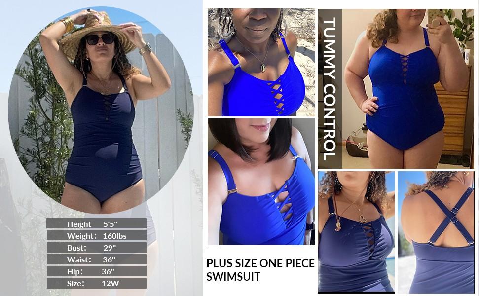 Yonique Women Plus Size One Piece Swimsuits Tummy Control Bathing Suits Vintage Swimwear