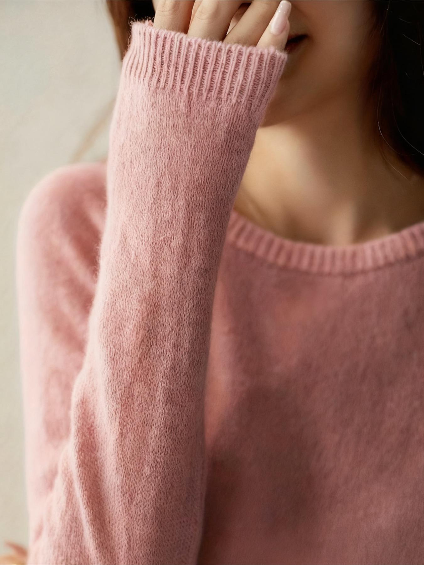 Women's Knitted Long Sleeve Fitted Sweater Pullover, Round Neck Design, Basic Pure Color Casual Top, Fall & Winter Essential, Versatile Daily Wear