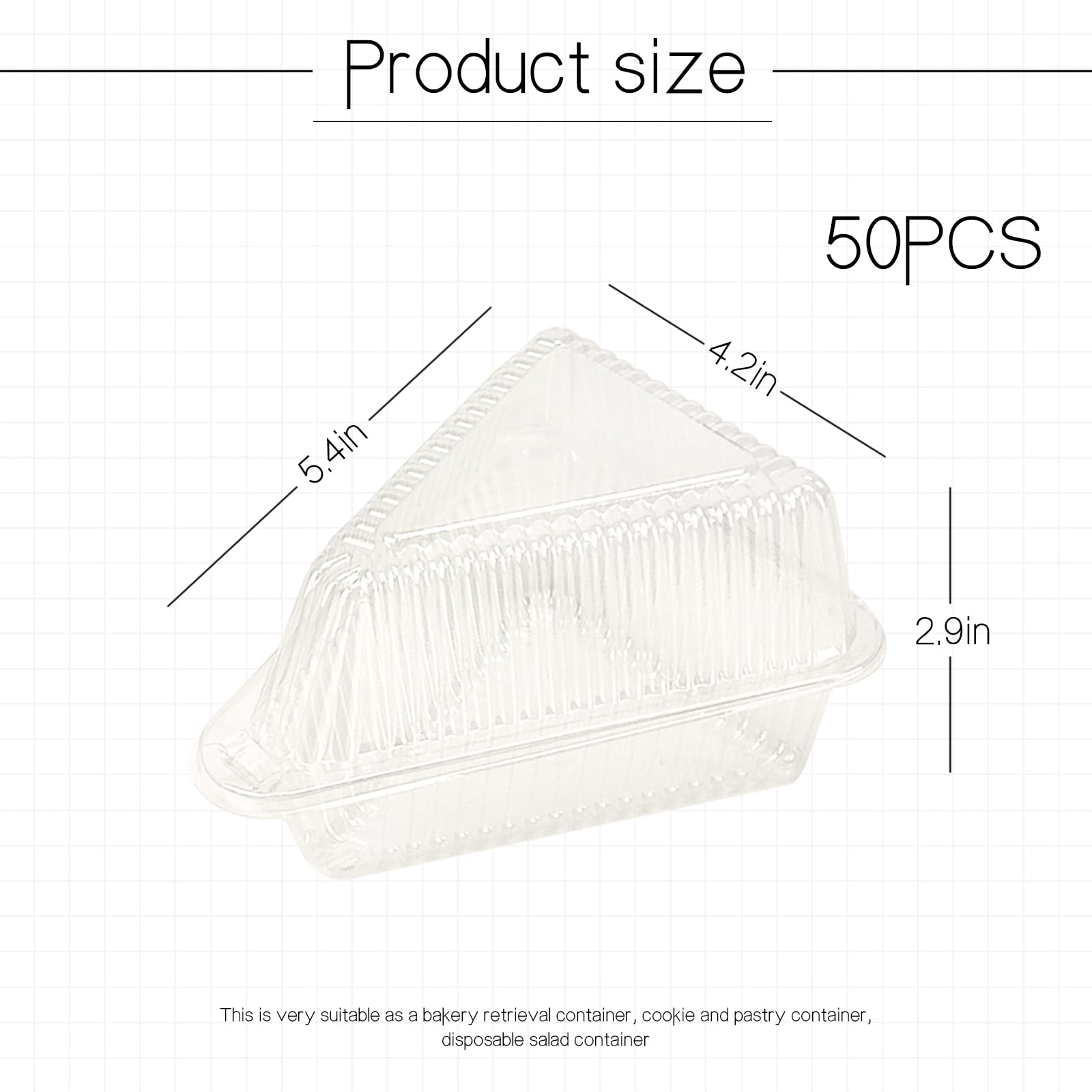 50Pcs Thicken Individual Cake Slice Containers,5 Inch Pie Slice Containers Disposable,Individual Cheesecake Containers,Plastic Boxes for Take Out Packaging, Bakery and Cafe Cake Carriers