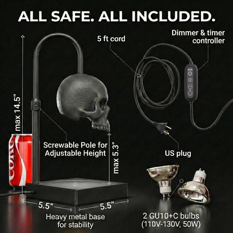 Skull Candle Warmer Lamp with Timer & Dimmer, Adjustable Height Gothic Candle Lamp, Perfect for Ambiance Lighting, Candles Not Included