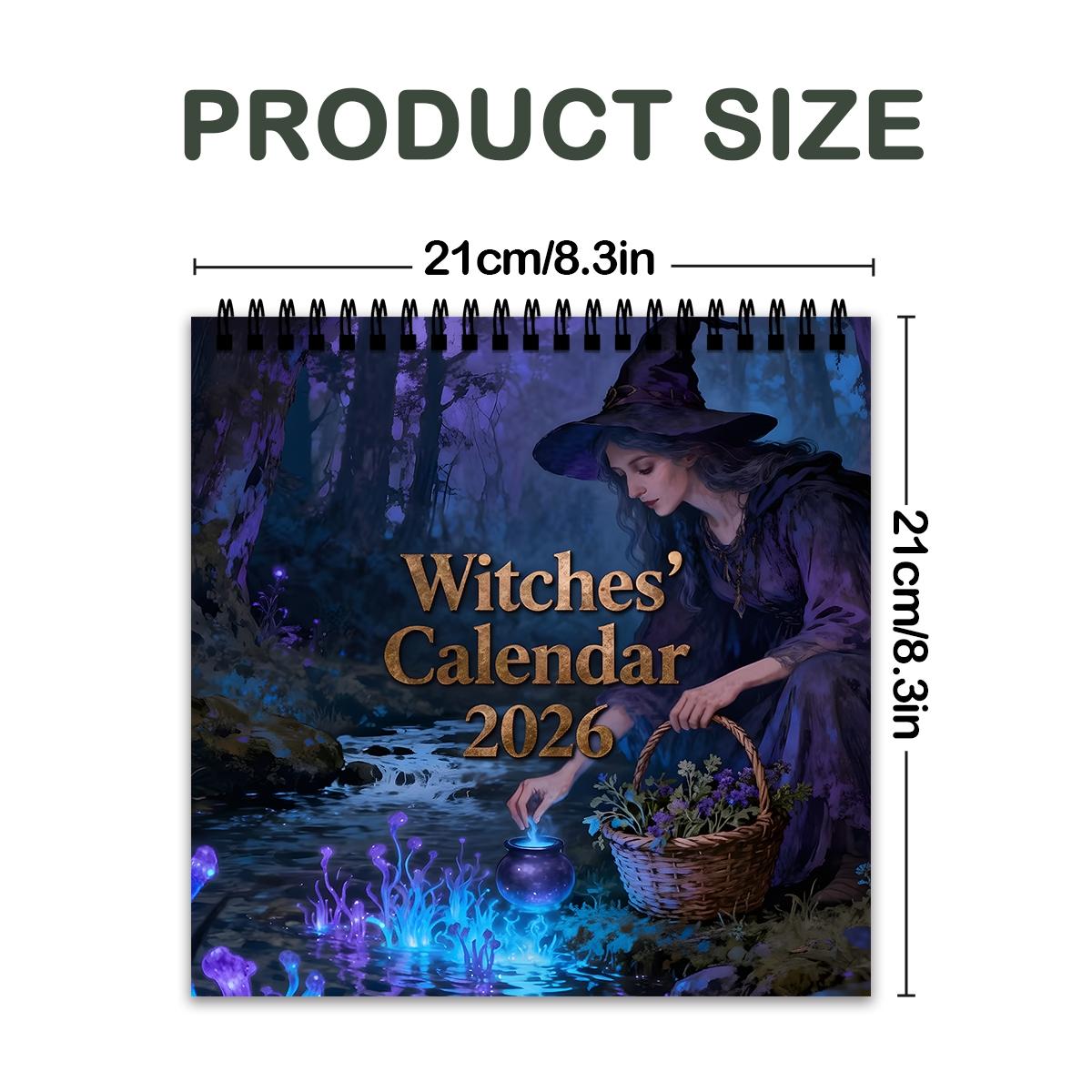 2026 Witch Theme Wall Calendar Planner, 12 Months Colorful Illustrations, 7.9in X 7.9in Perfect Size, Cute Fun Witch Art Decor Gift
