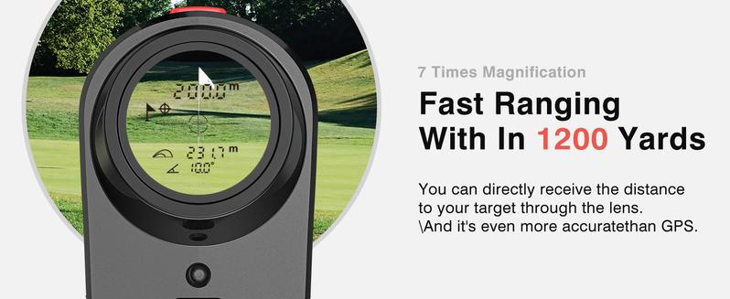 Golf Rangefinder Laser Range Finder with Slope, 1200Yards, 7X Magnification for Golf/Hunting with Flag Pole Lock Vibration, Magnet Stripe Rechargeable-7.99