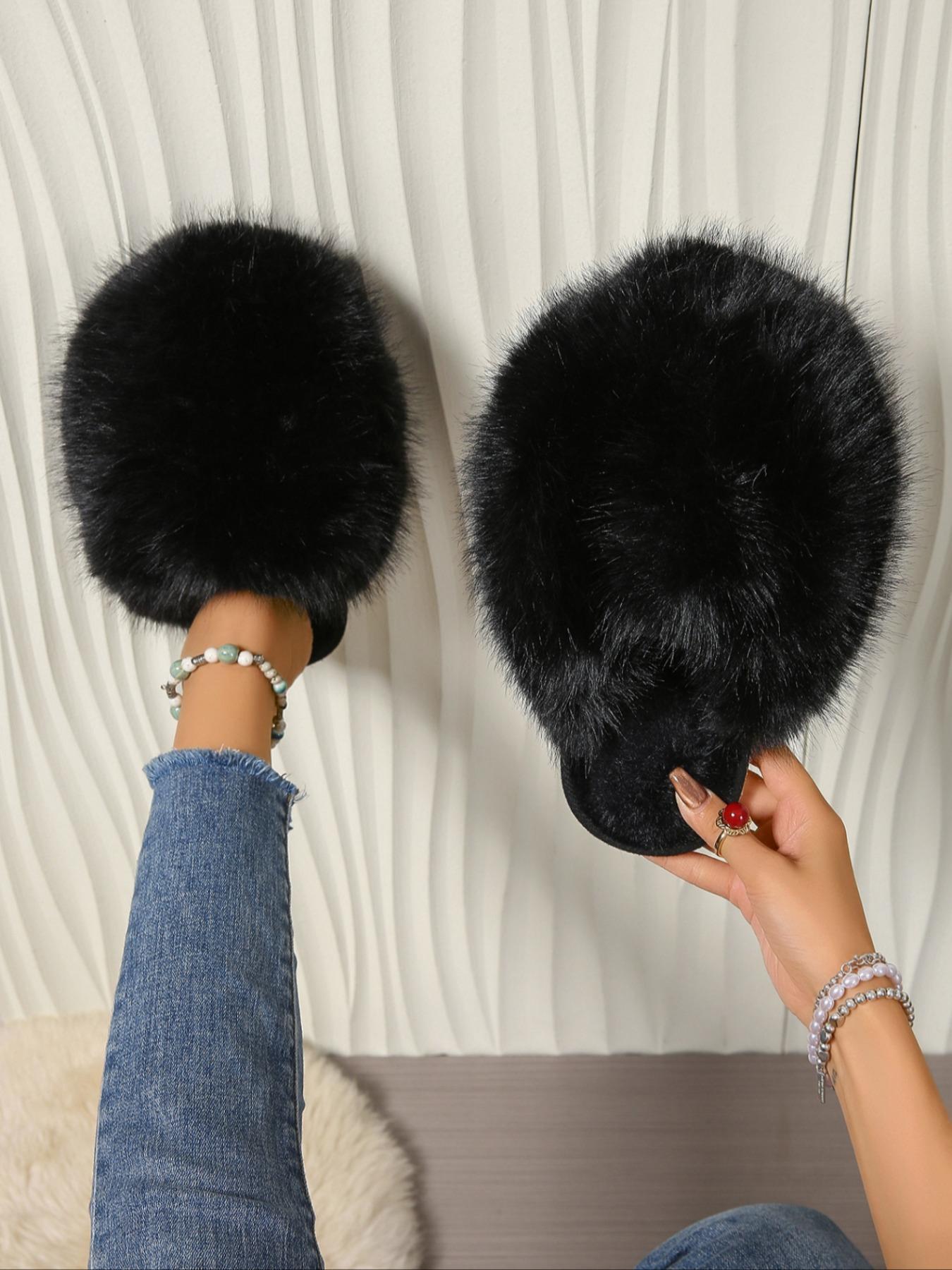 New Trendy Plush Fur Slippers, Super Cute Fashion Warm Home Shoes, Fuzzy Warm Slippers, Anti-Slip Thick Sole Cat-Feeling Cotton Slippers, Girls' Gift