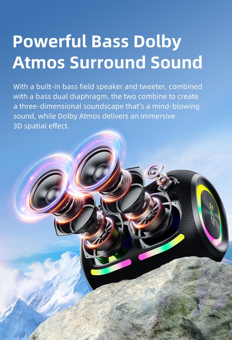 120W【ZEALOT】24000mAh/LIMITED/OFFERS Portable Speaker Bluetooth Speaker Party Speaker Waterproof IPX6 RGB Lights Power Bank TWS supports TWS pairing/USB/TF/AUX/BT smartphones. Ideal choice for family/car/Pool Party/BBQ/camping/gift giving
