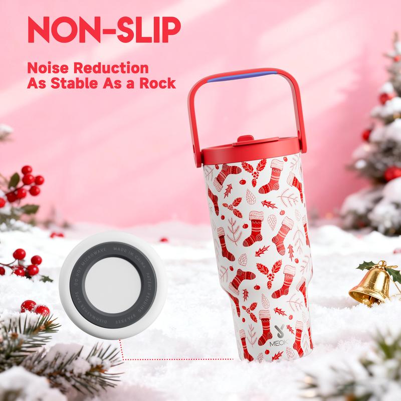 【Meoky】32oz&40oz Tumbler with Handle and Straw,Hot Water Mug, Insulated Water Bottle, Stainless Steel Travel Mug, Keeps Cold, Fits in Car Cup Holder,Christmas Gift