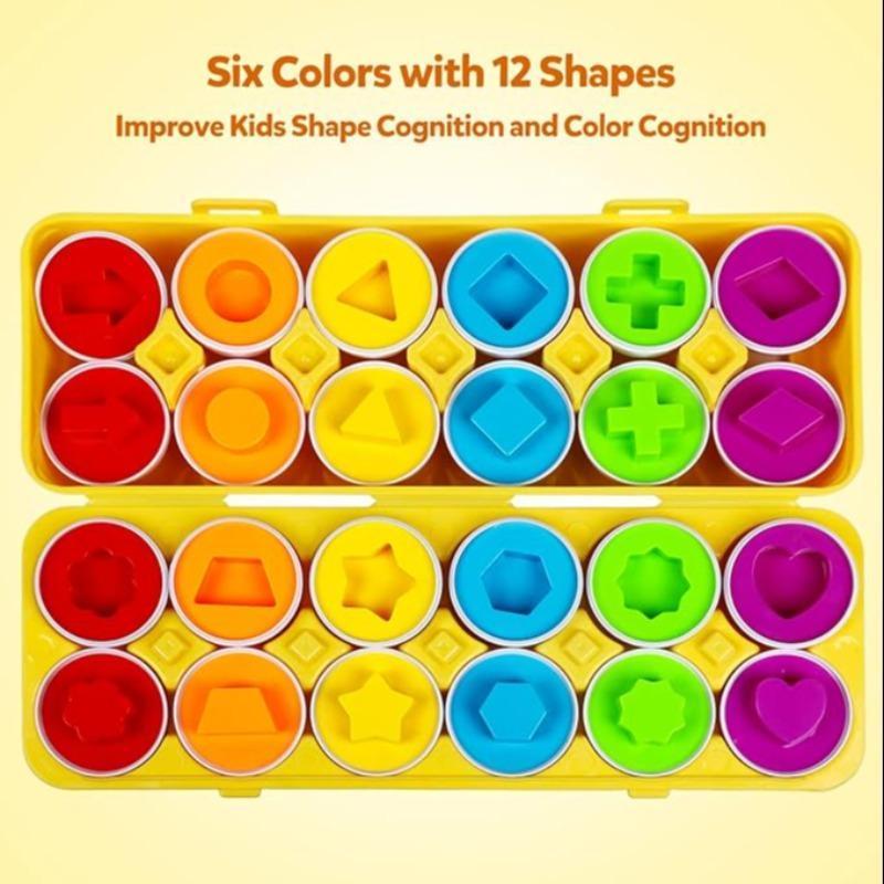Egg Sensory Toy Colors & Shapes Sorter Puzzle 1 Set Multifunction Silicone for Color Shape Learning Recognizing Matching Fidget Toys for Boys Girls Baby Preschool Cognition Round Shapes