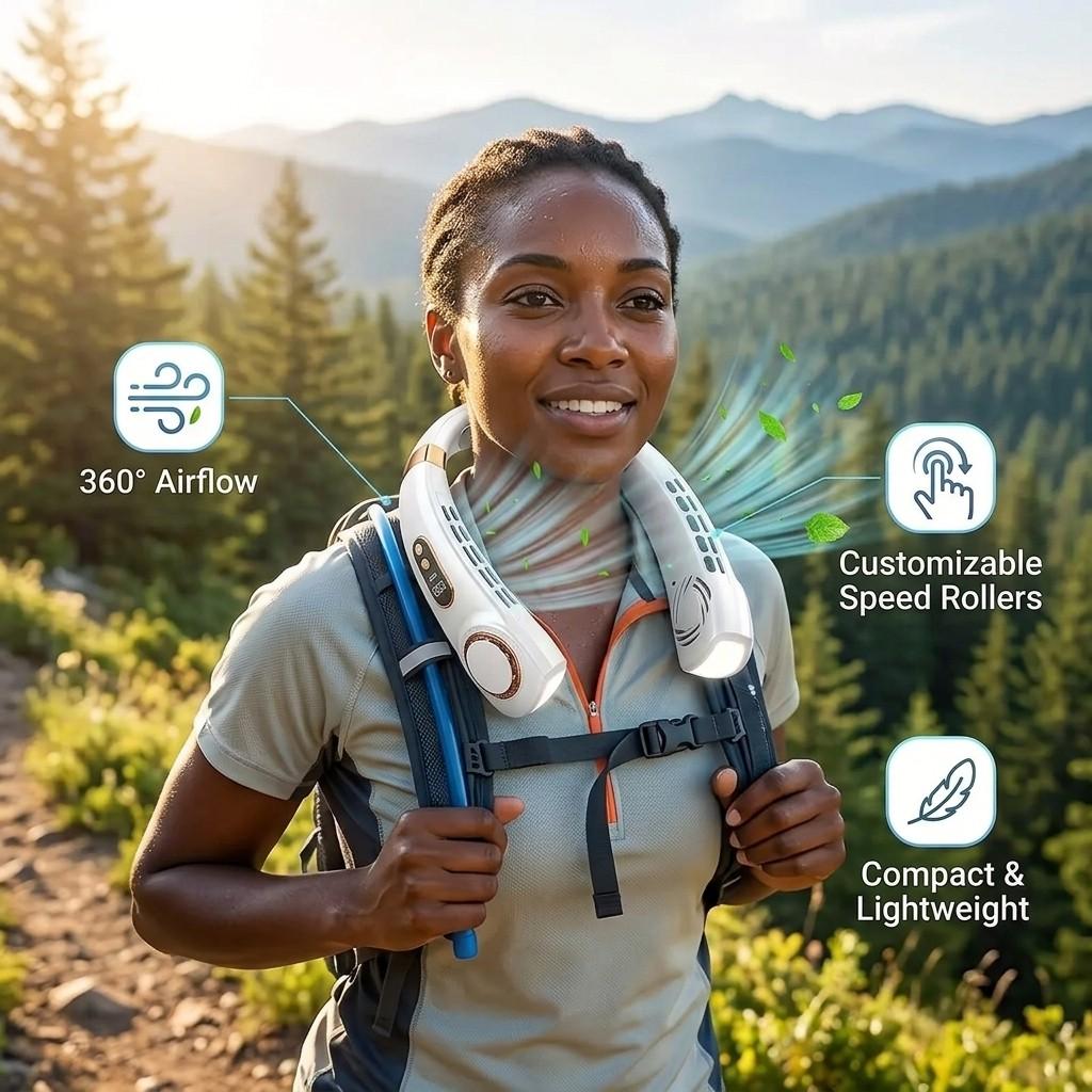 2026 Upgraded Bladeless Neck Fan, Portable Neck Air Conditioner, 360° Cooling USB Rechargeable, 5 Speeds Quiet Fan for Outdoor Sports Travel Office