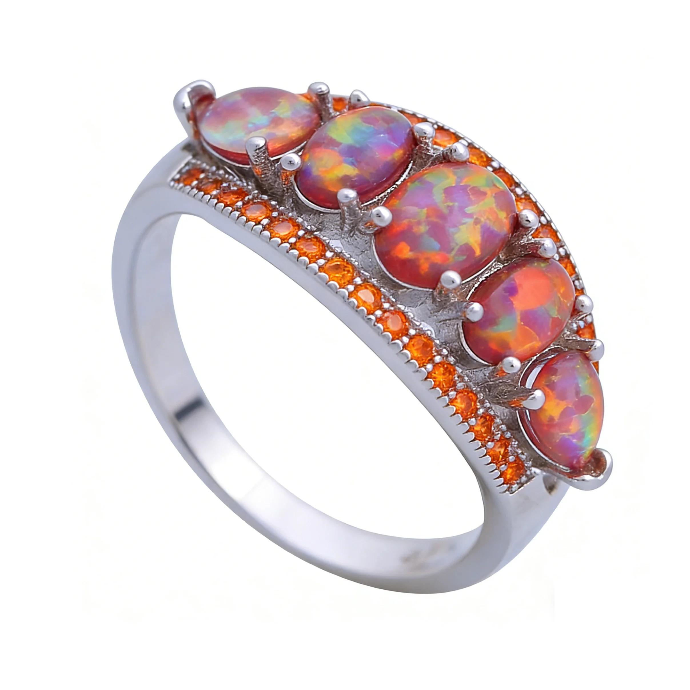 Fashion Platinum Plated Colorful Opal And Zircon Ring for Women Elegant Cocktail Jewelry Accessory Luxury Wedding Gift for Her